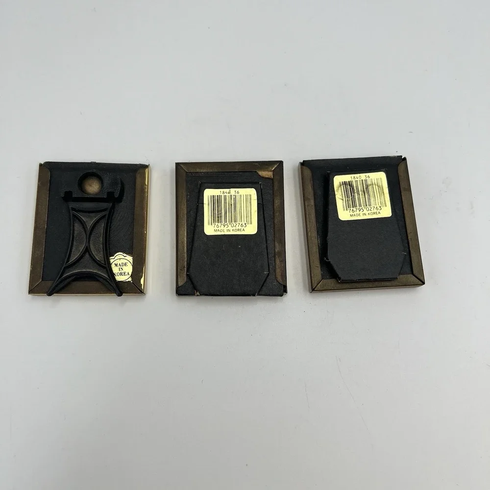 Vintage Lot of 3 Solid Brass Tabletop Small Mini Rectangle 2x2.5 Picture Frames